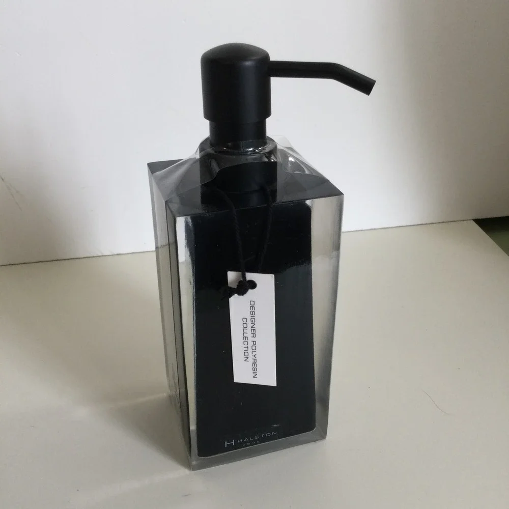 Halston Home Designer Polyresin Soap Lotion Dispenser Black Clear‎ Modern Square